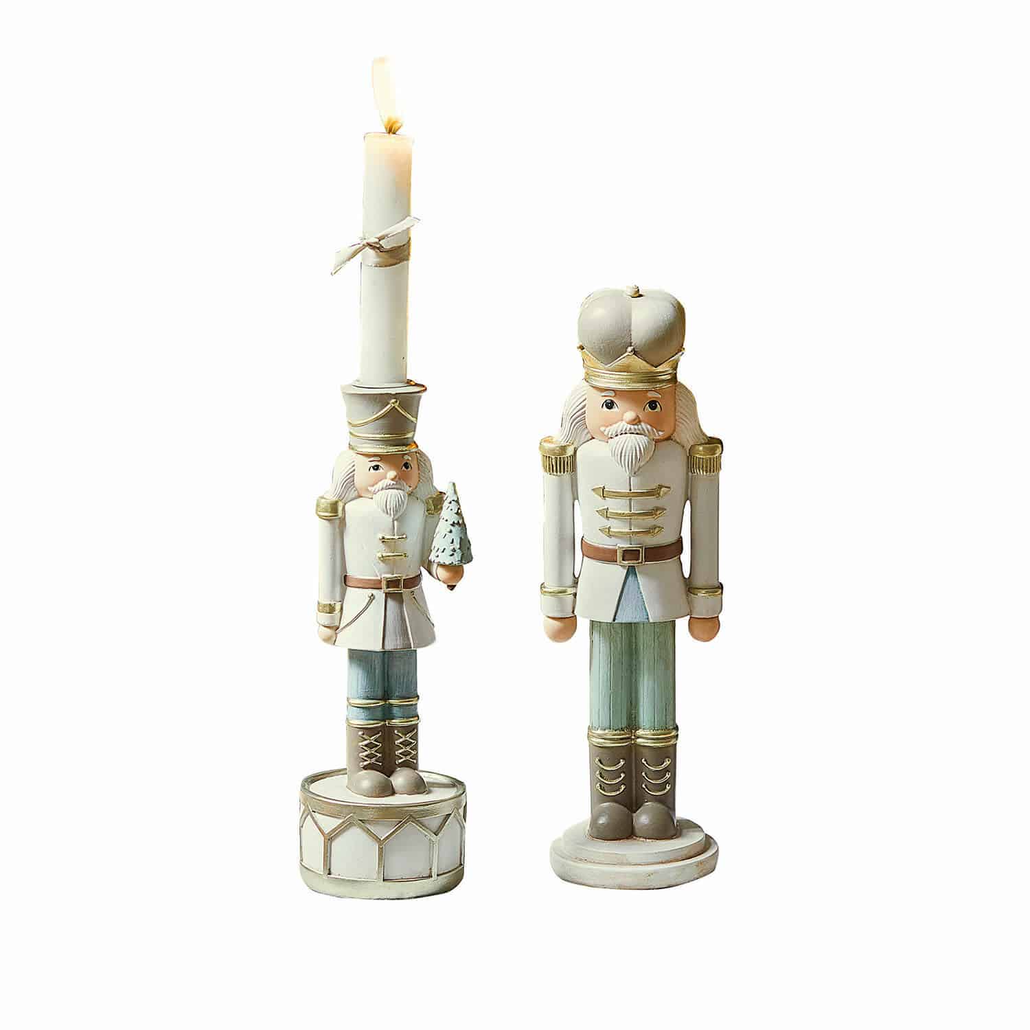Deko-Nussknacker mit Kerzenständer Ellicott Holz-Nussknacker-Figuren in Weiss und Blau als festliche Weihnachtsdekoration