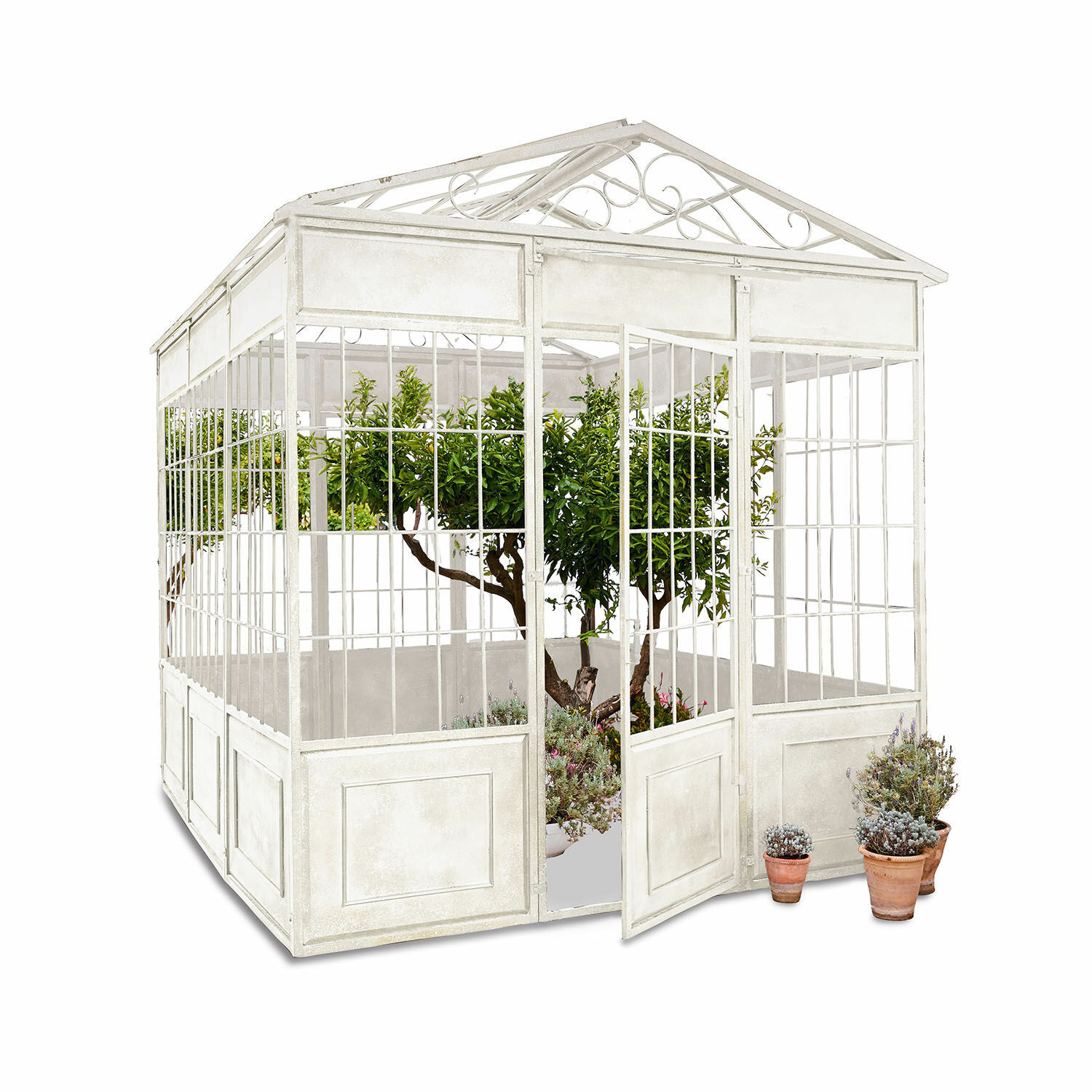 weiss Weisser Metallpavillon Essone mit Pflanzen und Töpfen, ideal für Garten und Terrasse