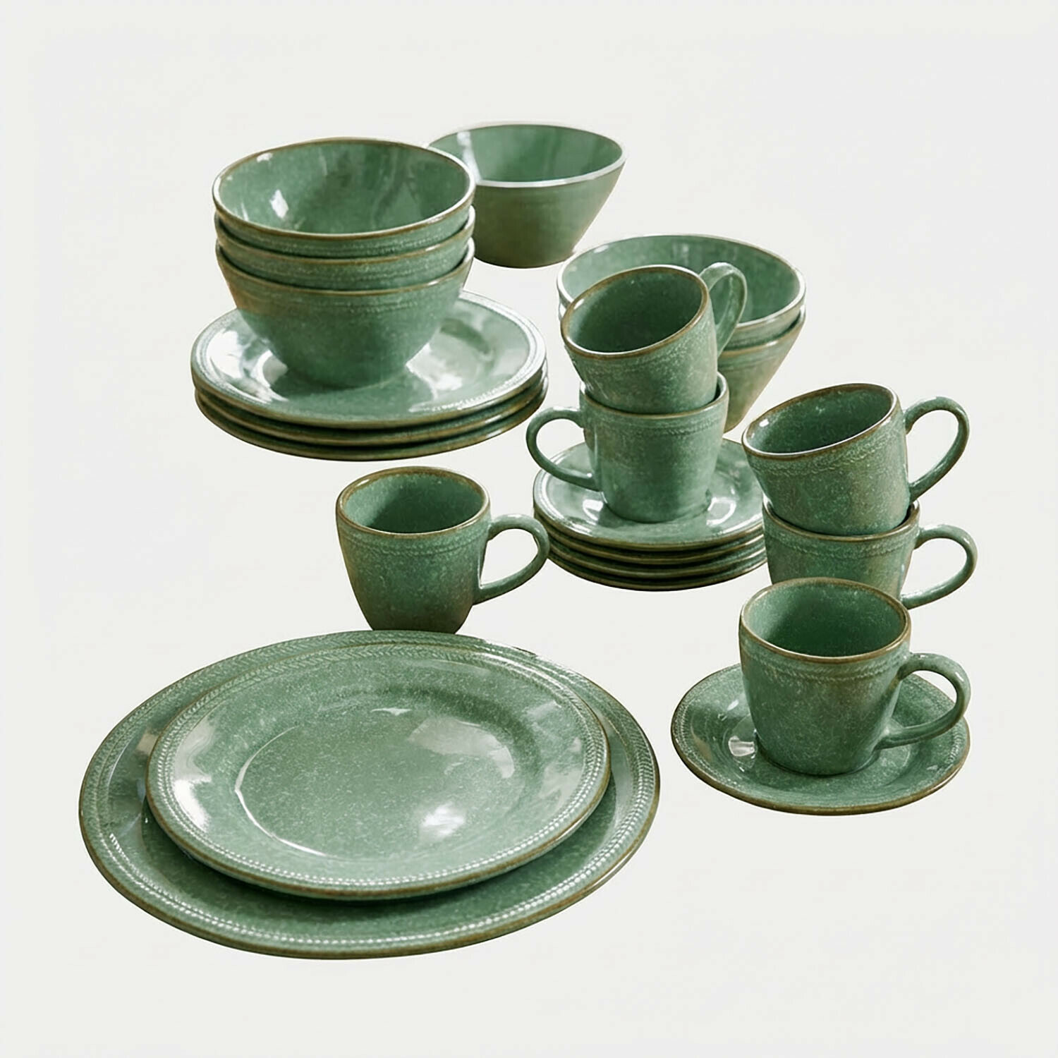 grün Grünes 30-teiliges Norrvik Keramik-Geschirrset, geeignet für den täglichen Gebrauch und elegante Tischdekoration