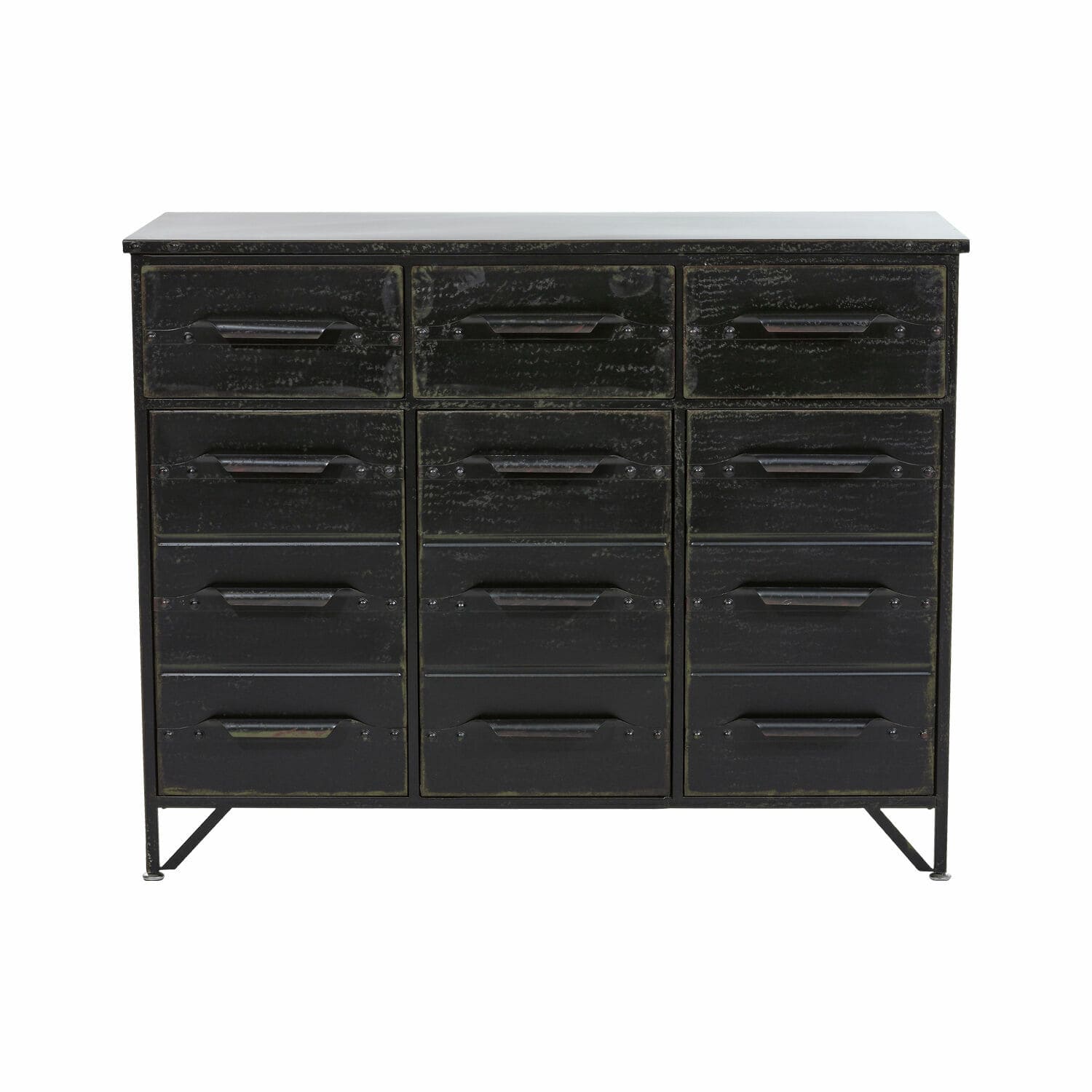 Kommode Mandres Schwarze Metallkommode mit 12 Schubladen im Industriestil für Stauraum zu Hause