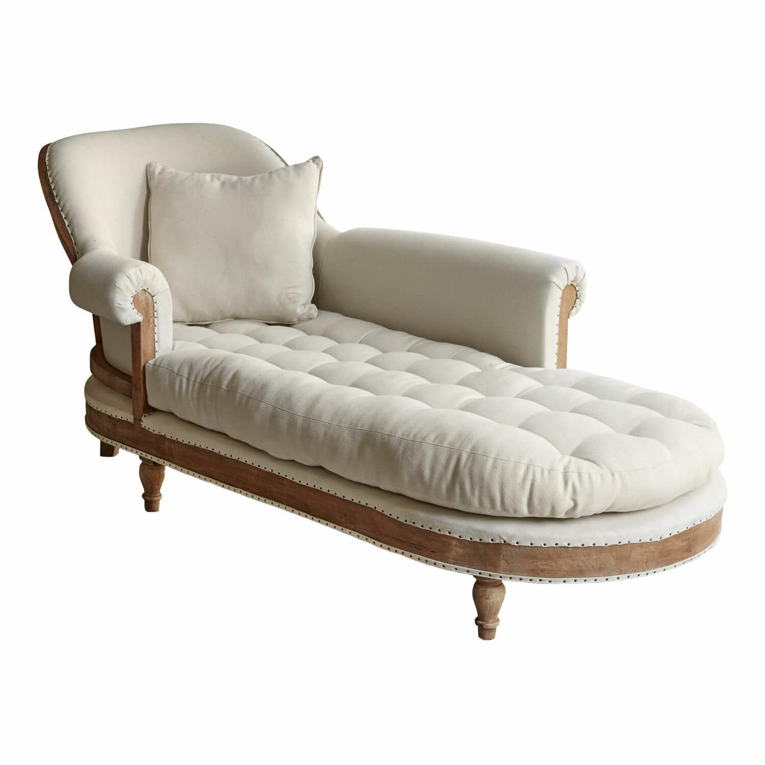 Chaiselongue Queyranne Elegante Chaiselongue mit beigem Stoffbezug und Holzrahmen, komfortables Wohnzimmermöbel