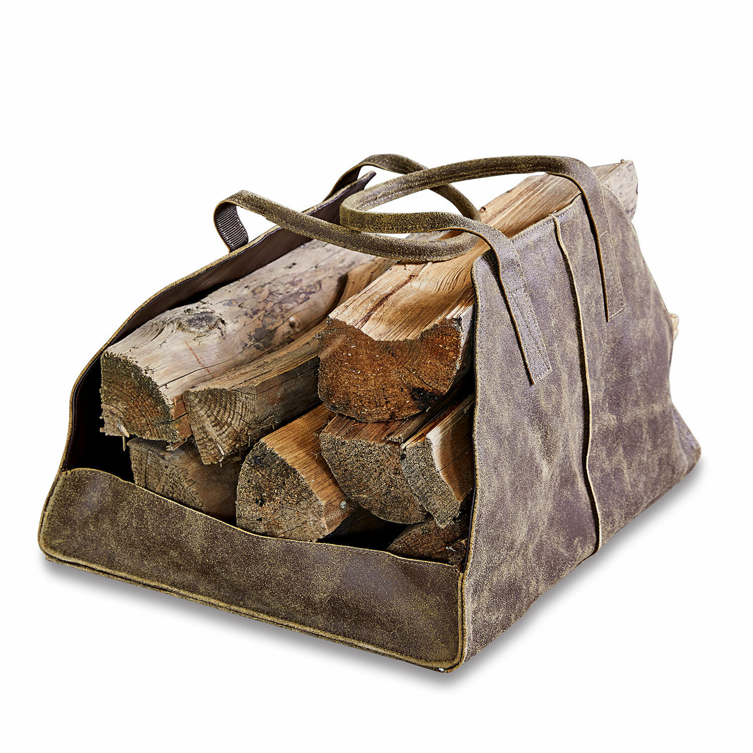 Tragetasche Bassila Braune Wildleder-Tragetasche zum Transport von Kaminholz, praktisches Kaminzubehör
