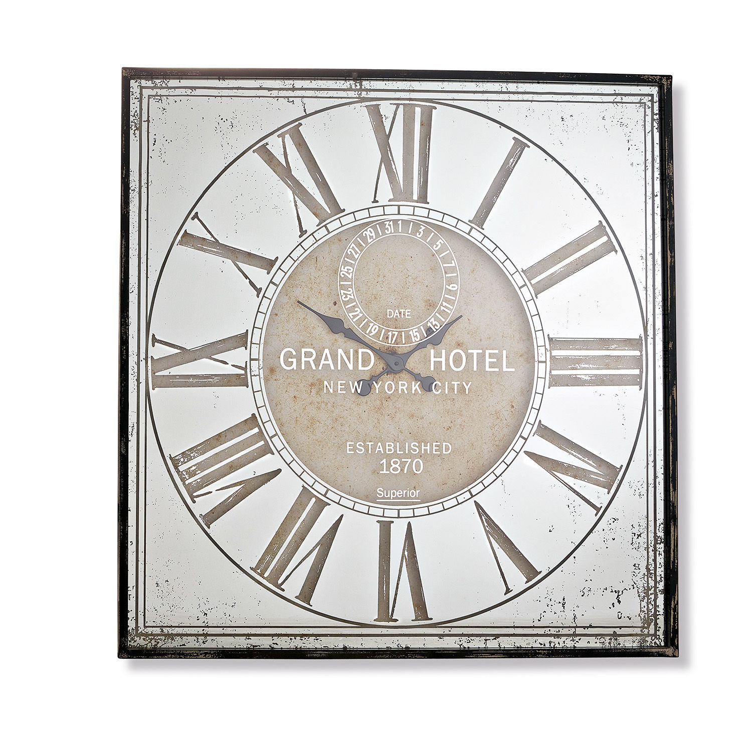 Uhr Mirads Quadratische Wanduhr Grand Hotel mit römischen Zahlen und antikweissigem Zifferblatt