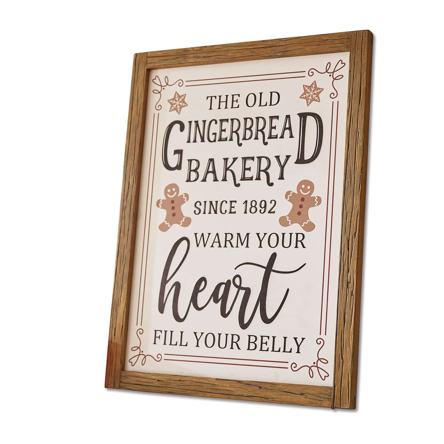Dekoboard Bakery Holzrahmen mit Schriftzug über Lebkuchenbäckerei und Lebkuchenmännchen-Dekor, Wanddekoration