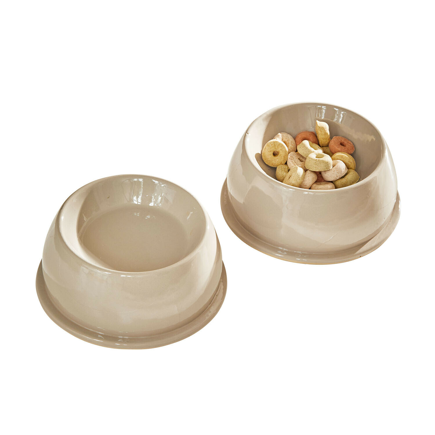 Futternapf 2er Set Kireva Beige Keramik-Hundenäpfe, einer mit Trockenfutter, der andere leer, praktische Haustier-Accessoires