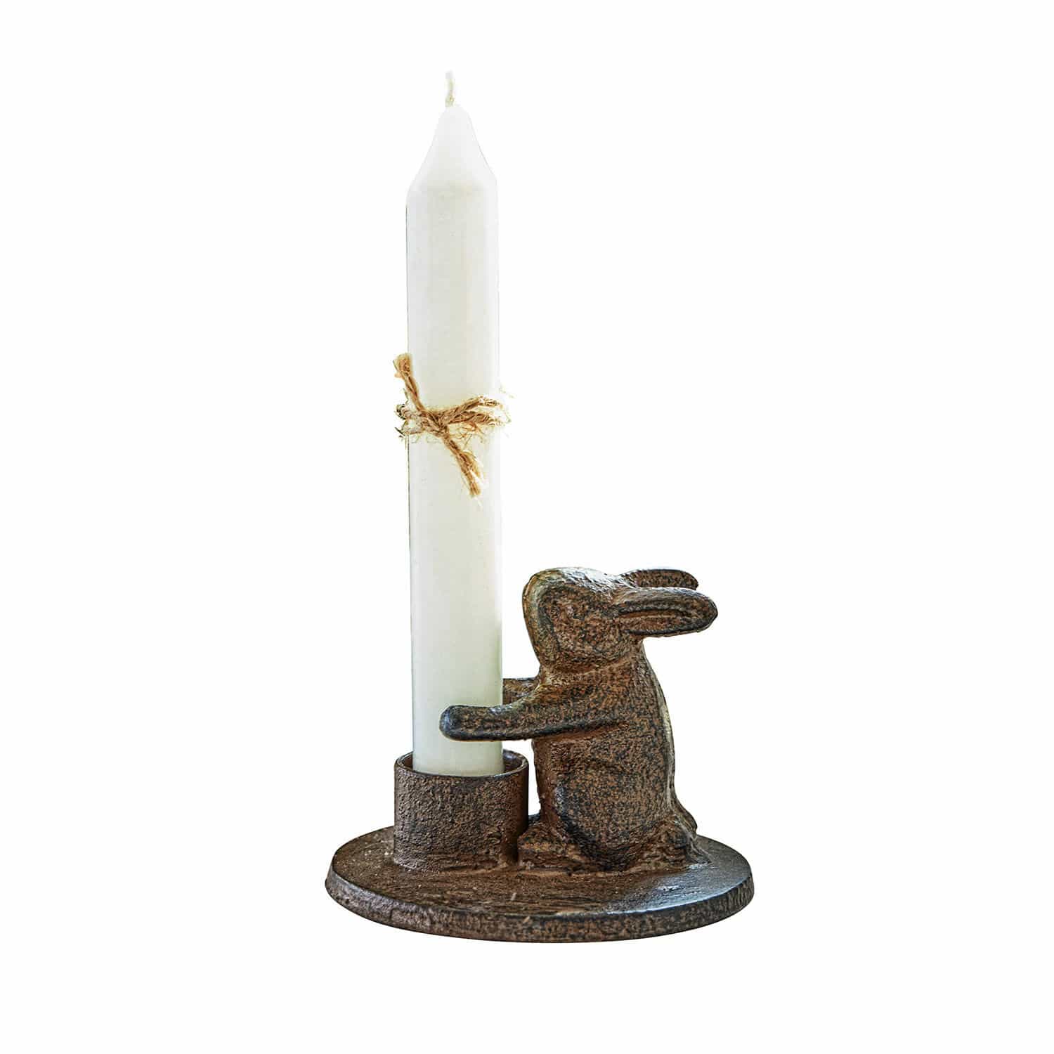 Kerzenhalter Tammy Brauner Metall-Kerzenhalter mit Hasenfigur und weisser Kerze, dekoratives Wohnaccessoire