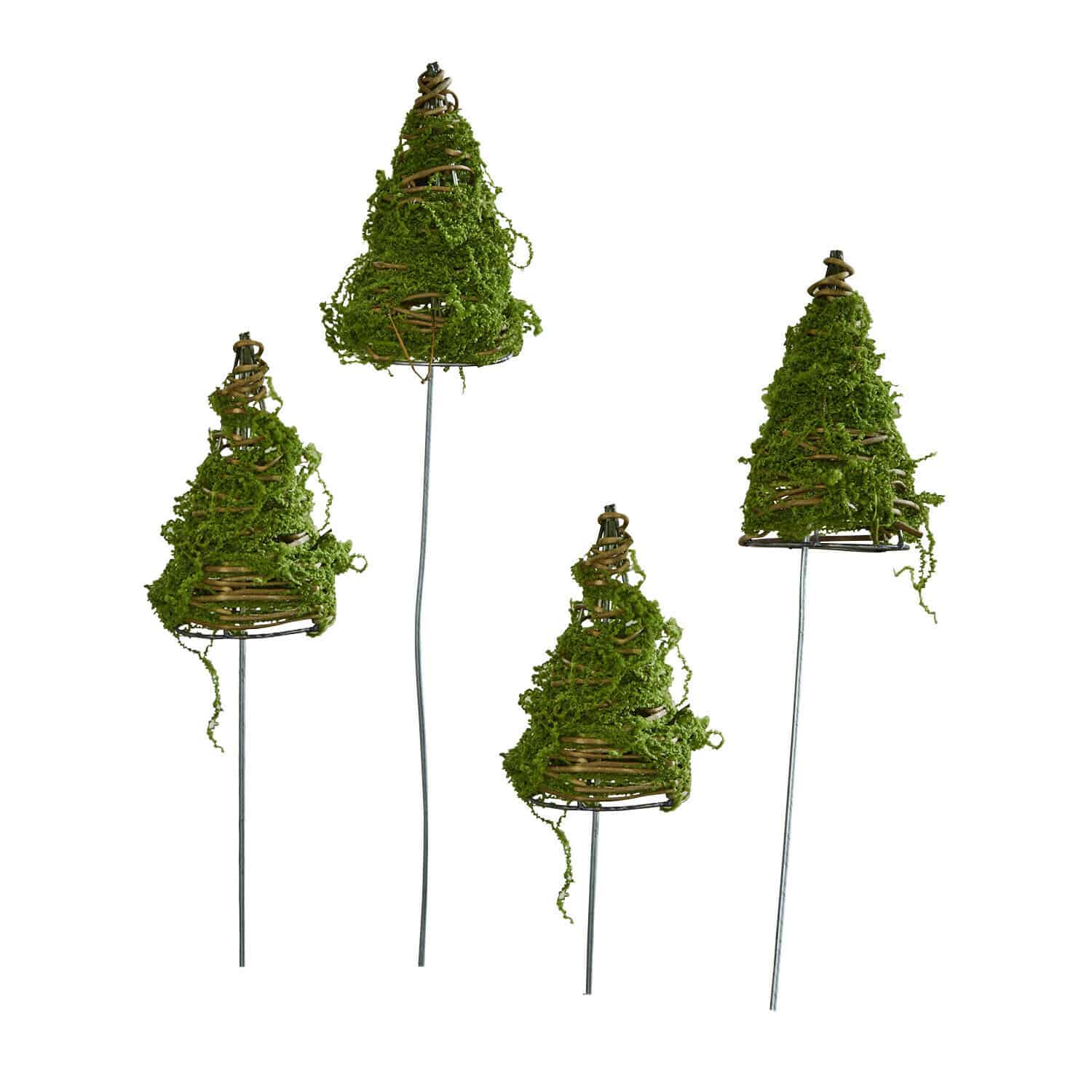 Deko-Baum 4er Set Cassiola Dekorative grüne Moos-Tannenbäume auf Metallspießen für Garten oder Innenbereich