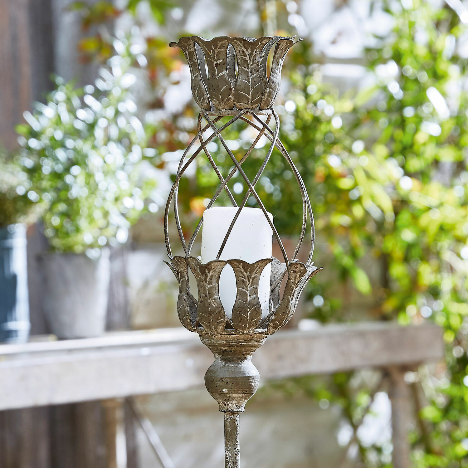 Laterne Ciranne Metall-Kerzenhalter mit weisser Kerze im rustikalen Stil für Wohn- und Gartendekoration