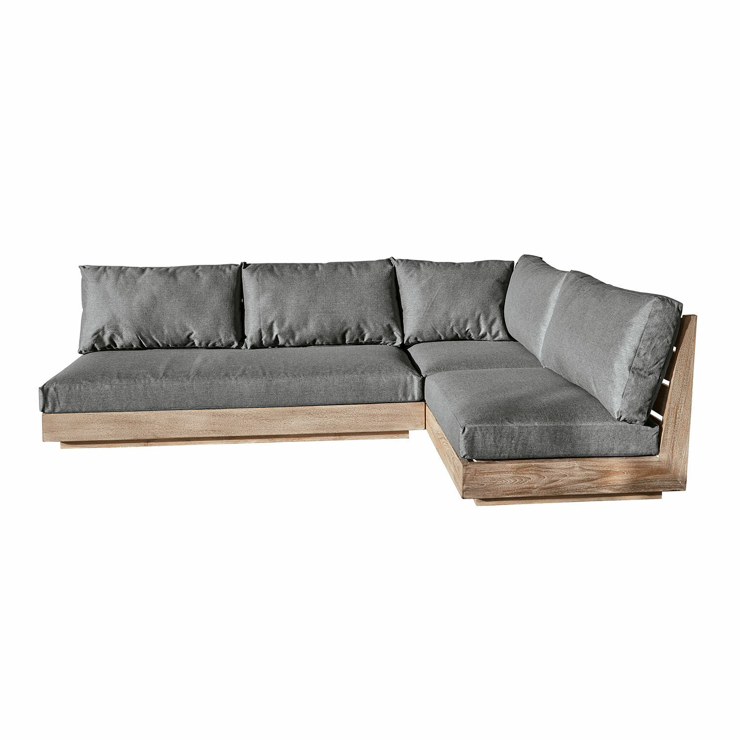 Ecksofa Courtelevant in Grau mit braunem Holzrahmen, modernes Wohnzimmermöbel zum Entspannen