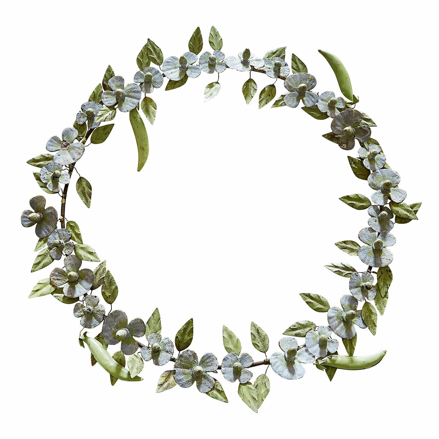 Kranz Cecilia Metallkranz mit grünen Blättern und weissen Blüten als Dekoration für Haus und Garten