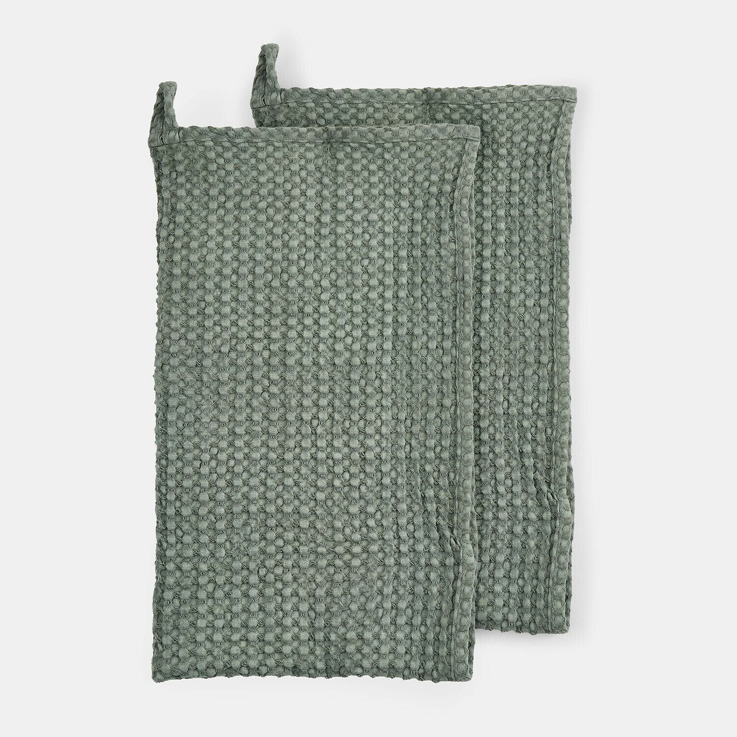 Handtuch 2er Set Maralei Set mit zwei grünen Baumwoll-Topflappen mit Waffelstruktur zum Schutz der Hände in der Küche
