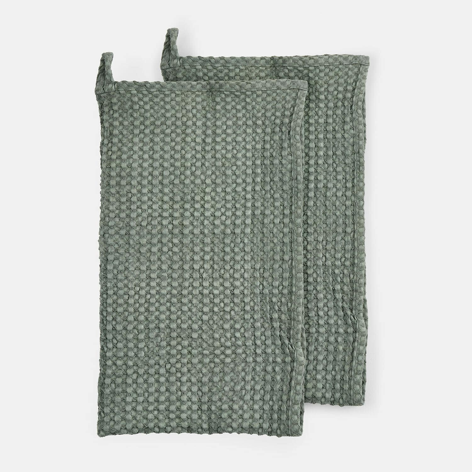 Handtuch 2er Set Maralei Set mit zwei grünen Baumwoll-Topflappen mit Waffelstruktur zum Schutz der Hände in der Küche
