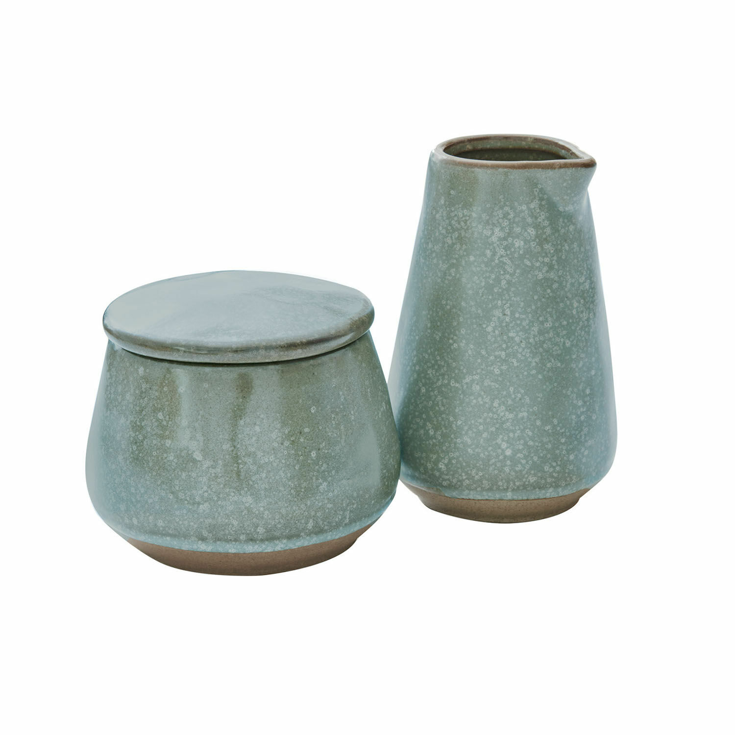 Keramische Zuckerdose und Milchkanne in Türkis mit brauner Basis, Küchenaccessoires für Kaffee und Tee