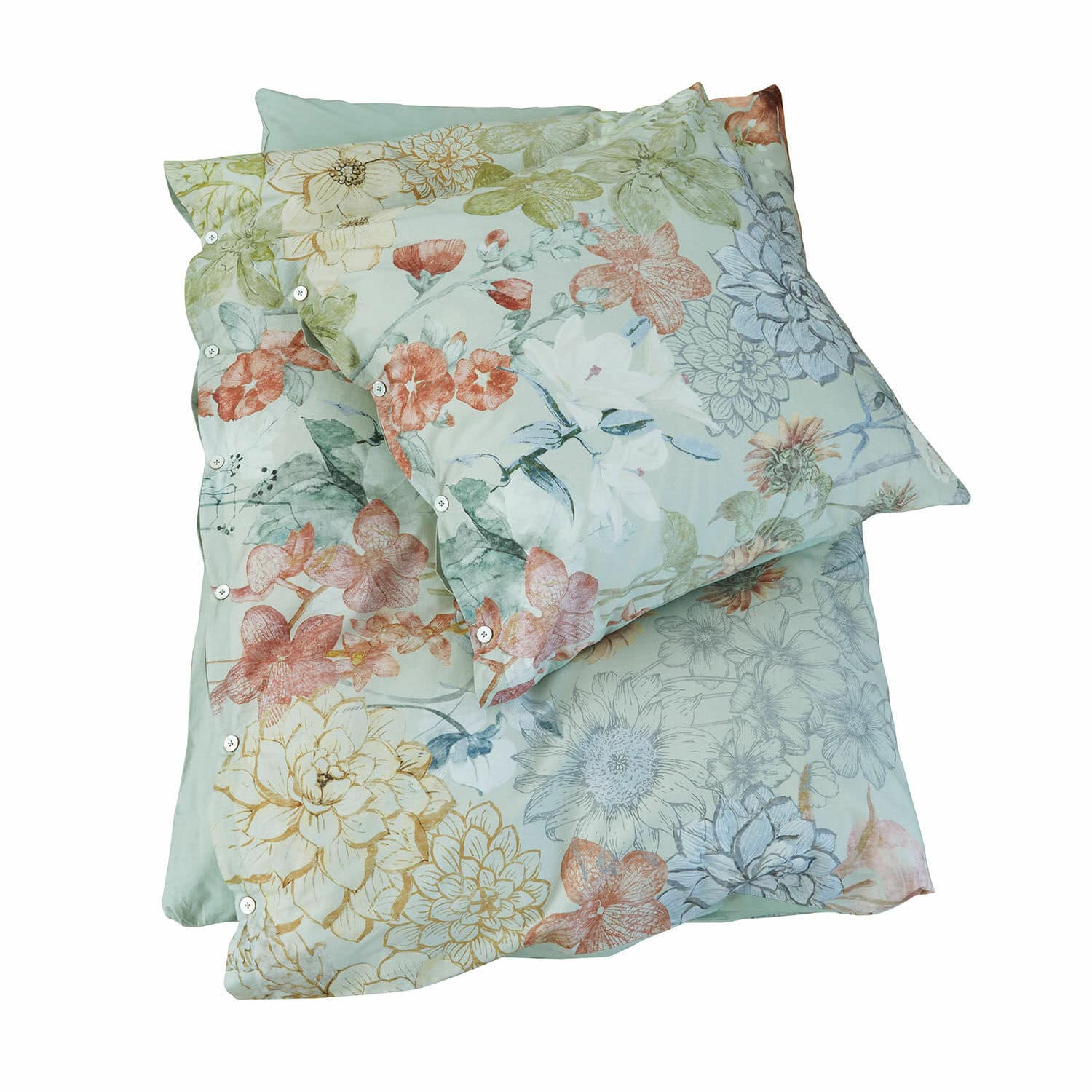 Bettwäsche Therenor Bettwäsche aus Baumwolle mit pastellfarbenem Blumenmuster auf hellem Grund, zartes Design