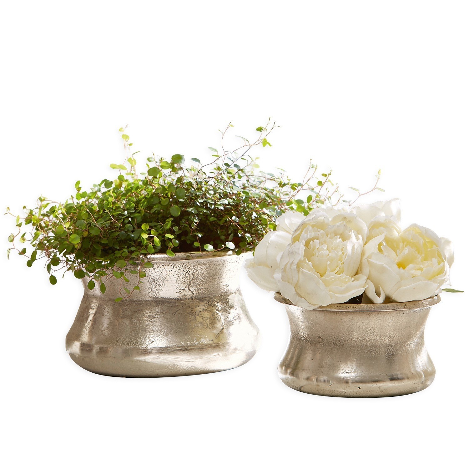 antiksilber 2er-Set Riona-Vasen aus antiksilbernem Metall, dekorative Wohn- und Gartenelemente